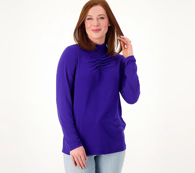 #ad #ad NEW Susan Graver 1X Liquid Knit Mock Neck Long Sleeve Top in Royal Blue QVC 7800 $23.60