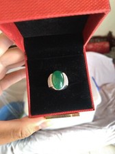   Grade A  Icy Emerald Green Jadeite Dove Egg Ring 18.6 mm X 11.1 mm Size 8.5