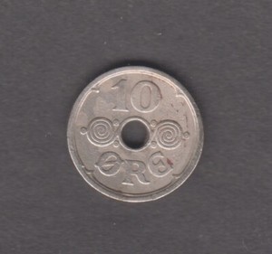 Denmark 1925. 10 Ore. Crowned monogram of Christian X. KM# 822