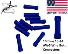 10x Blue 16-14 AWG Butt Connectors Wiring Wire Splice Crimp On Sleeved Insulated