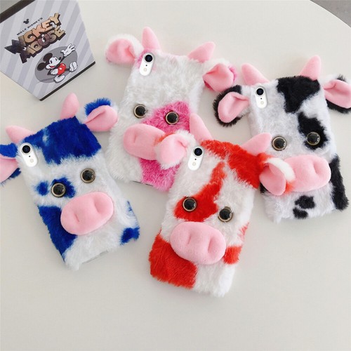 Fluffy Phone Case Phone Protector Plush Cow Phone Case Compatible - 第 7/7 張圖片
