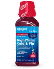 Amazon Basic Care Night Time Cold & Flu Liquid, Cherry, 12 fl oz - Pack of 1