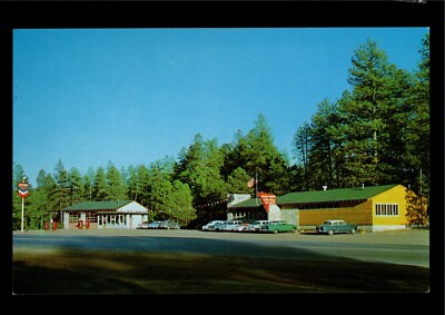 APACHE SUMMIT LODGE Mescalero New Mexico Motel Old Service Station Cars Postcard