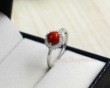 6 mm Natural Coral Gemstone 925 Sterling Silver May Birthstone Engagement Ring