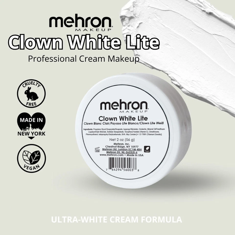 Payaso Blanco Lite 2oz Circo Teatral Pintura Facial Escenario Maquillaje Cosmético Mehron Foto 3 de 4