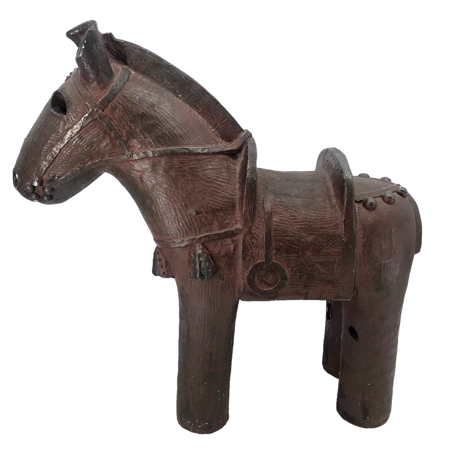 复古 20 世纪中期兵马俑 Haniwa 风格马 27 英寸高长 47 磅。 — 第 2/4 张图片