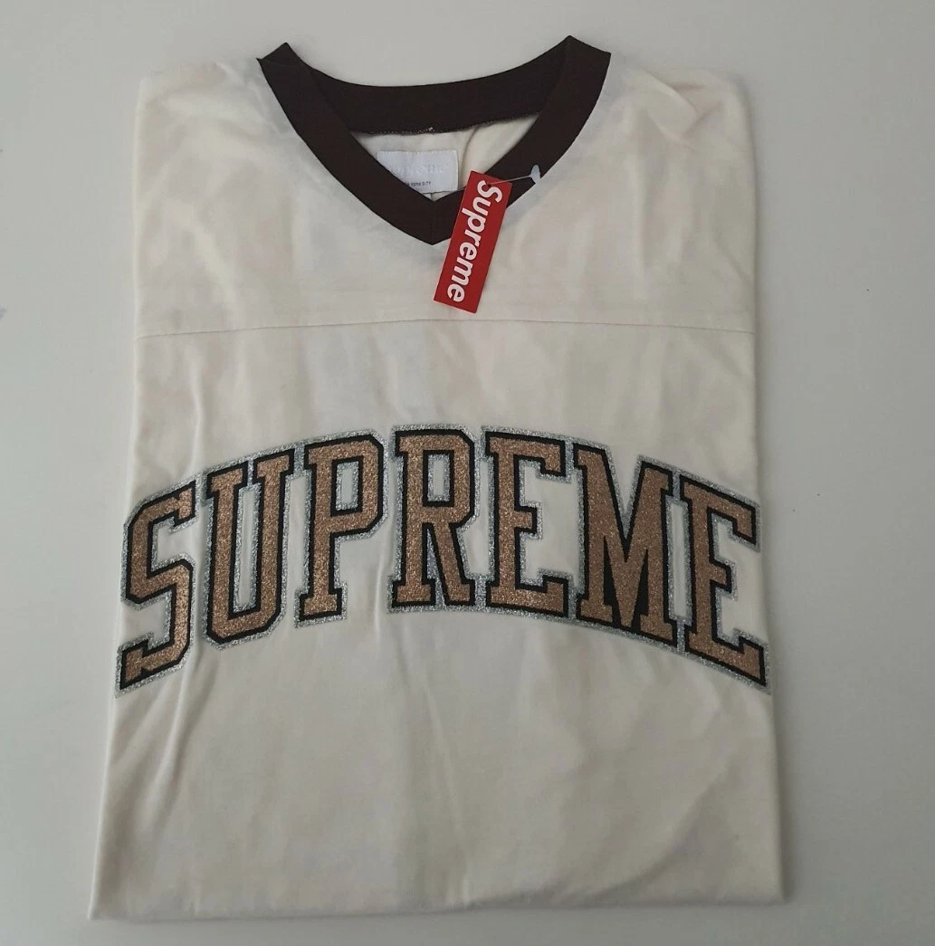 FW17 Supreme Glitter Arc Football Top M medium white tee t shirt New With Tag