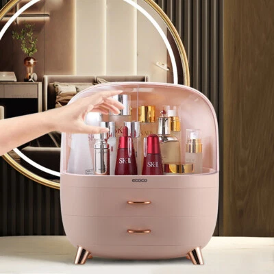 OUTDOOR-SELECTION UK Pink Cosmetic Skincare Organiser Tabletop Make-Up Storage Case 2 Drawers Box