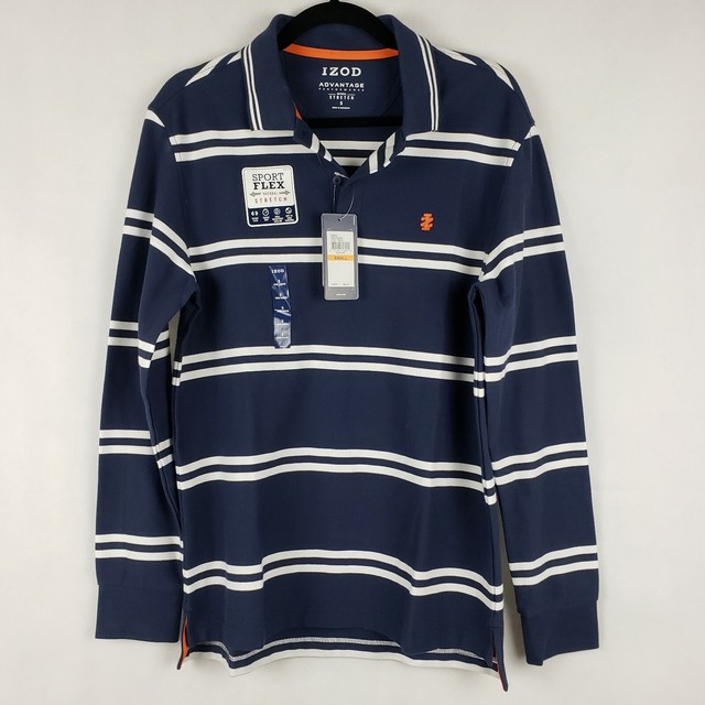 Izod Mens Size S Blue Striped Long Sleeve Rugby Golf Polo Shirt NWT 55