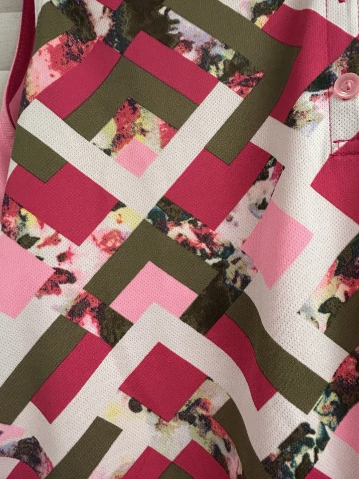 EP Pro Tour Tech Womens Polo Golf Top Size L Pink Geometric Sleeveless pullover - Image 4 of 4