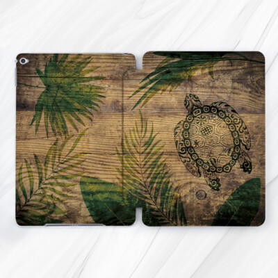 Boho Turtle Tropical Leaves Wood print Case For iPad 10.2 Air 11 13 Pro 13 12.9