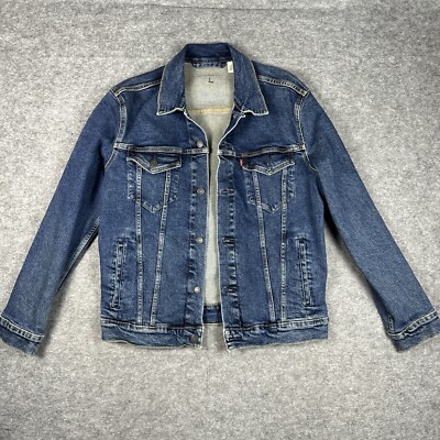 Levis Trucker Jacket Men Large Dark Blue Wash Denim Jean 72334