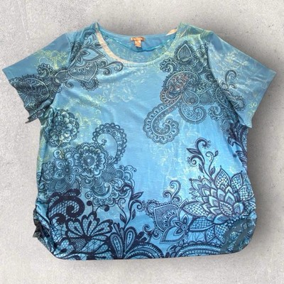 White Stag Womens Top 4X (26W-28W) Blue Embellished Paisley Print T Shirt