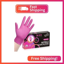 SwiftGrip Pink Gloves Powder-Free Nitrile Gloves, 50ct Box - 3-Mil, Gloves Dispo