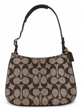 Coach Signature Small Shoulder Bag Brown Snap Closure Gold Hardware