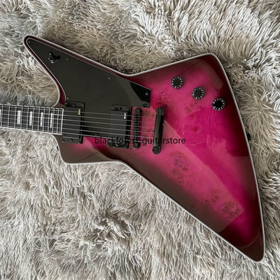 #ad Purple Explor Electric Guitar Tree Burl Top H H Pickups Black Parts Solid Body $243.00