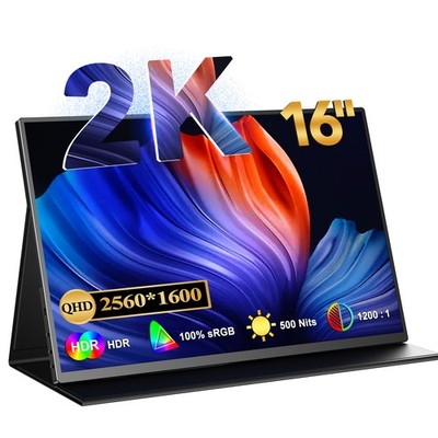 2K 16'' Gaming Monitor 2560x1600 Portable Monitor 16:10 USB C Monitor PC Screen