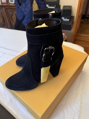 Tod's Women's Black Leather Ankle Boots Buckle Zipper Block Heel Italy 36.6 6.5