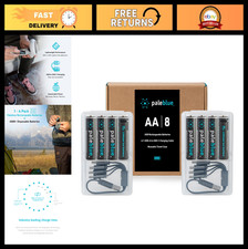 USB Rechargeable AA Batteries 8-Pack - 2550mWh Lithium Ion, 1000 Cycles, Fast C