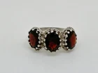 Vintage c1970s Sterling Silver Garnet Trilogy Band Ring Size M