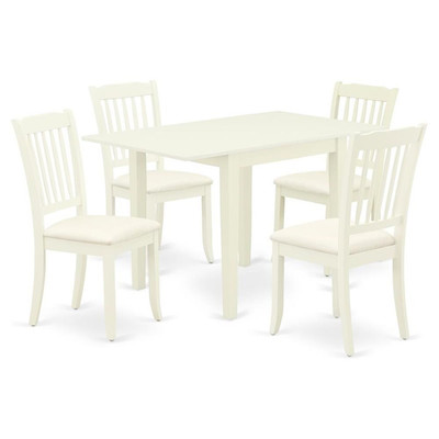 East West Furniture Norden 5-piece Wood Dining Set with Linen Seat in White