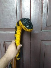 Wooden walking stick hand carved cobra snake handmade walking cane animal