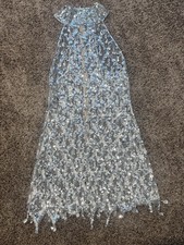 Women's Silver Sequin Mesh Maxi Dress M Lined Sleeveless Zip Back Formal