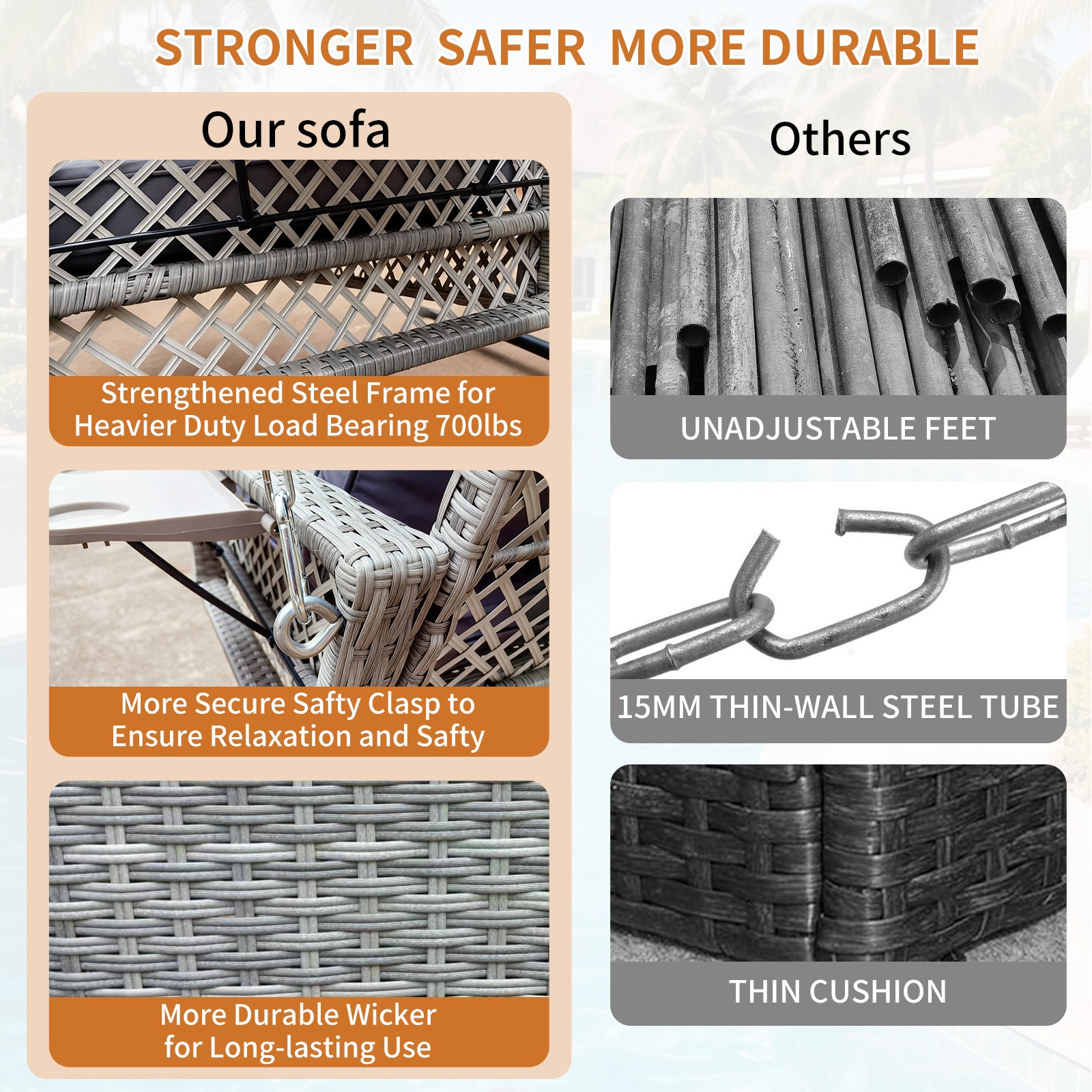 Wicker Porch Swing Hanging Chair Outdoor Patio Swing Bench w/Side Table