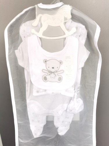 Baby Girls Layette Clothing Gift Set 5 Piece ~ Teddy Bear ~ White Grey Nb-6 Mth