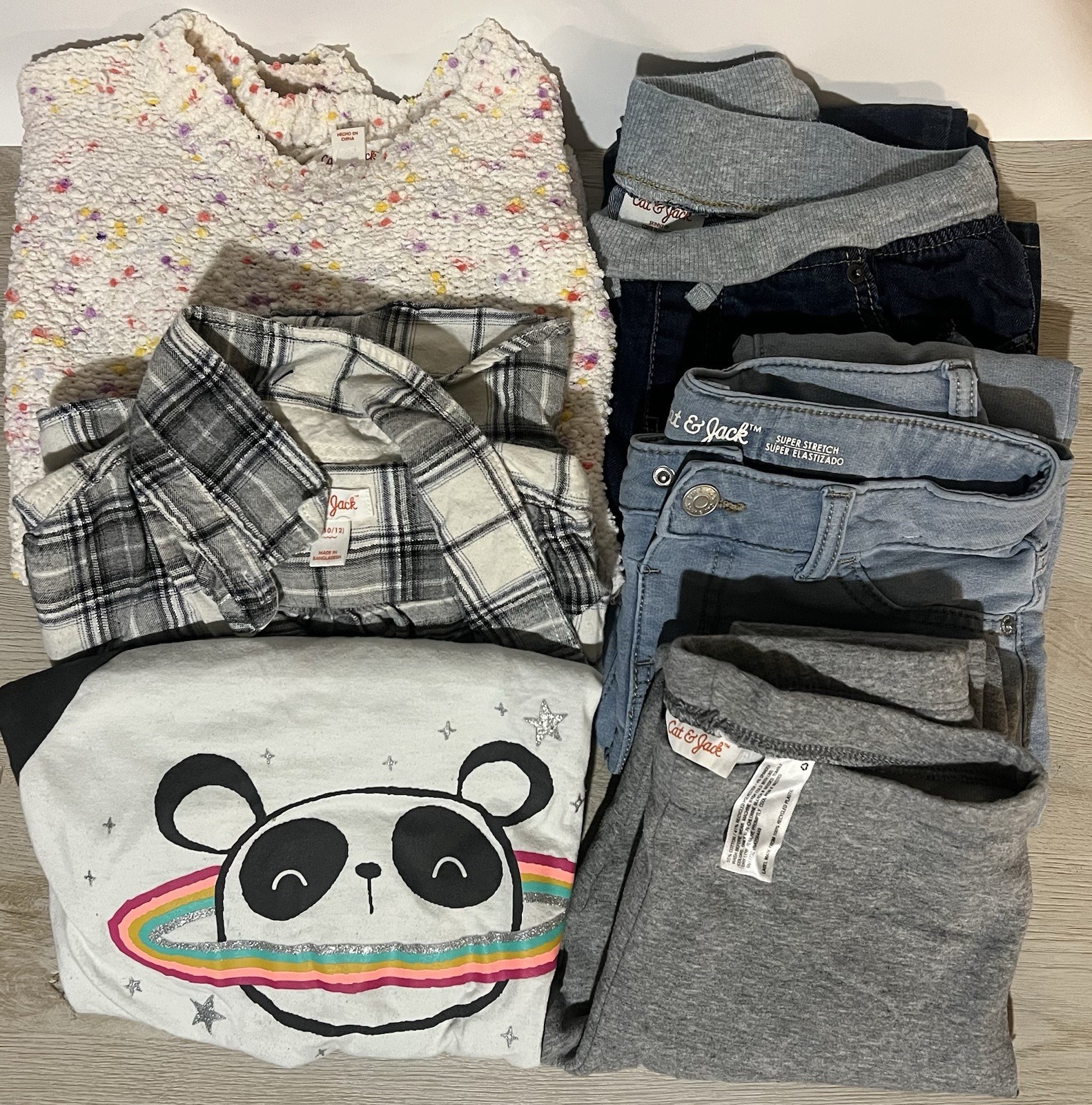 Girls Cat & Jack 6 Pc Clothing Lot Size 10/12 Jeans Joggers Sweater Shirt