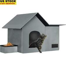 Outdoor Cat House Weatherproof Cozy Shelter Cats W/ Removable Feeding Bowl New