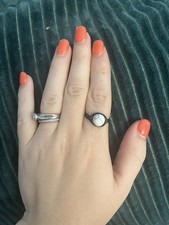 Wire Wrapped Black Plated Copper Ring With White Acrylic Bead Size 6