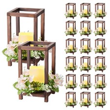 VEVOR 20 Set Wooden Lantern with LED Candles and Champagne Flower Wreath Brown