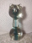 8” Vintage Murano Glass Italy Clear & Blue Cat Paperweight Scuffs On Bottom