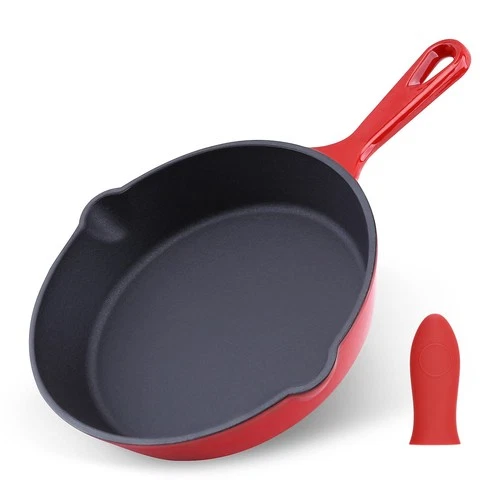 Enameled Cast Iron Skillet with Pour Spouts for Searing Baking Grilling - Picture 1 of 9