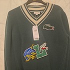 NWT LACOSTE Mens Green COMIC PATCH Wool V Neck Sweater Varsity Tennis Size XL — photo 6