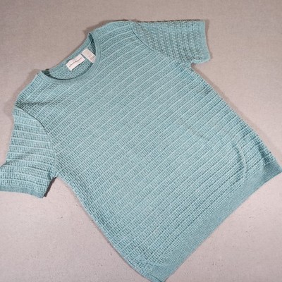Alfred Dunner Blue Knit Short Sleeve Vertical Cable Knit Blue Green Shirt 1x
