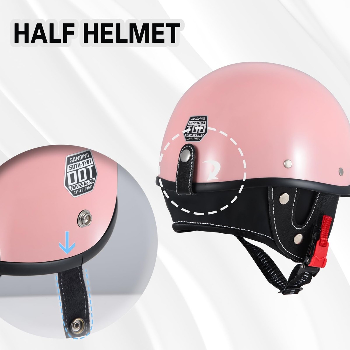 Retro Open Face Half Motorcycle Helmet for Cruisers, Scooters, DOT