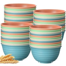 24 Pcs Unbreakable Cereal Bowls with Straw 30 oz Wheat Straw Bowls Bulk Micro...