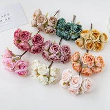 6Pcs Artificial Silk Tea Rose Mini Bouquet for Wedding Christmas Diy Home Decor