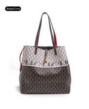 ch carolina herrera Designer Women's Tote Handbag Beige & Black Monogram