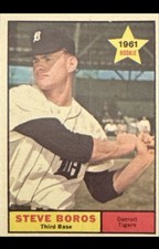 Topps 1961 Steve Boros Rookie Detroit Tigers #348 MLB Baseball Card Base Set. rookie card picture