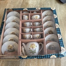 1970s Vintage Complete Porcelain Toy China Floral Design Tea set Made In Japan.