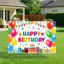 Colorful Happy Birthday Yard Sign with Stakes, Rainbow Birthday Lawn Sign for Pa