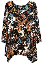 JM COLLECTION Top Plus Size 2X Geometric V Neck 3/4 Sleeves Stretchy Tunic