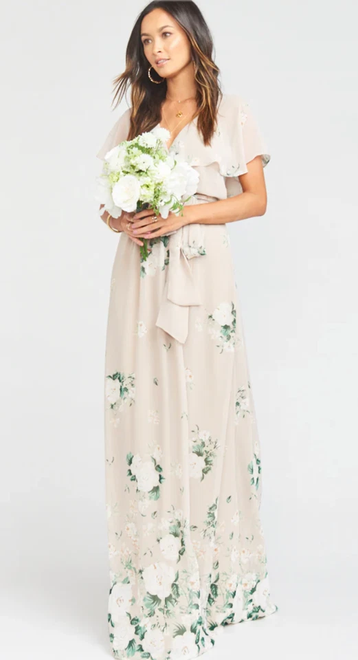 Maxi Vestido Show Me Your Mumu Floral Volantes Beige Verde Pequeño Invitado Boda Foto 4 de 4