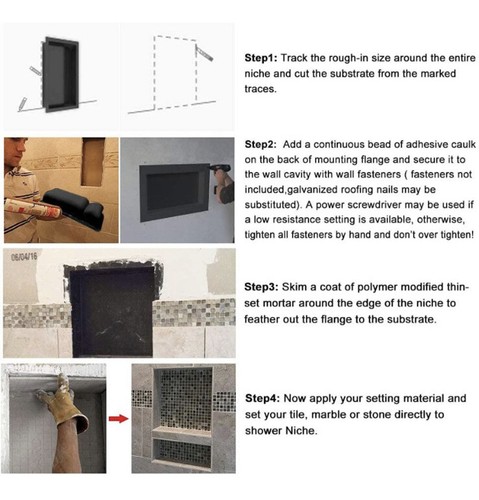 Suteck Rectangle Shower Niche 17 x 25 x 3.8 Recessed Shower Shelf Niche 22@PA - Picture 3 of 7