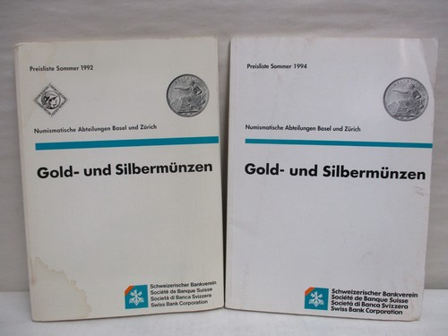 2 Preisliste Gold und Silbermunzen Swiss Bank Coin Price List Catalogs 1992 1994
