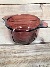 Bowl Round Red Amber Glass 6x3 Thick Double Handle Mexico 12 Mixing Serving Dish