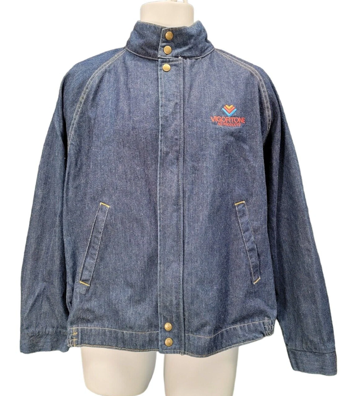 VTG Swingster Vigortone Racer Bomber Blue Jean Denim Jacket Cotton USA L